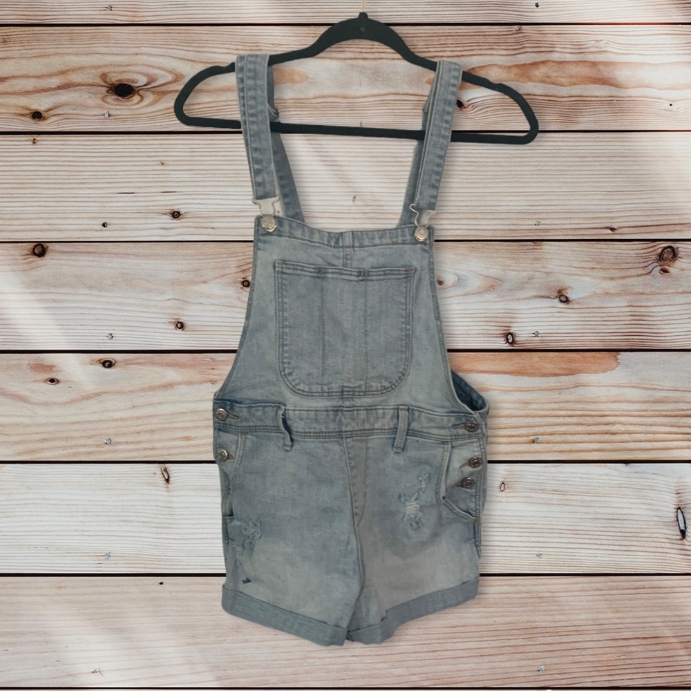 Bib overall denim jean shorts distressed size Small by Old Navy